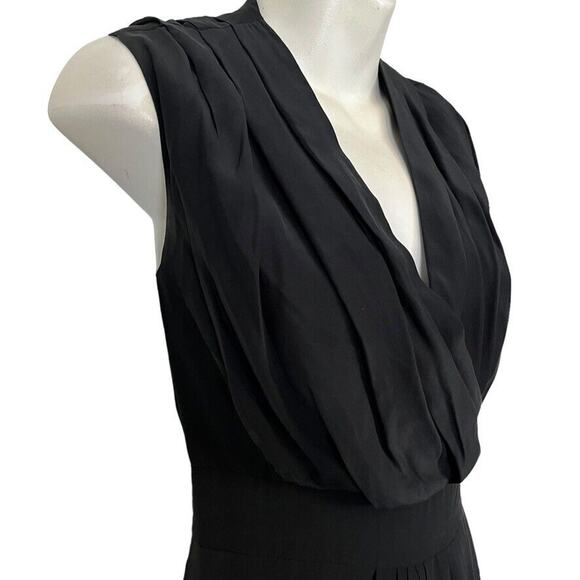Kenneth Cole New York Womens Black Pleated V-Neck Silk Dress Pockets Mini sz 0 - Picture 4 of 16